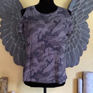 Generation Love Camo Linen Cold Shoulder Shirt